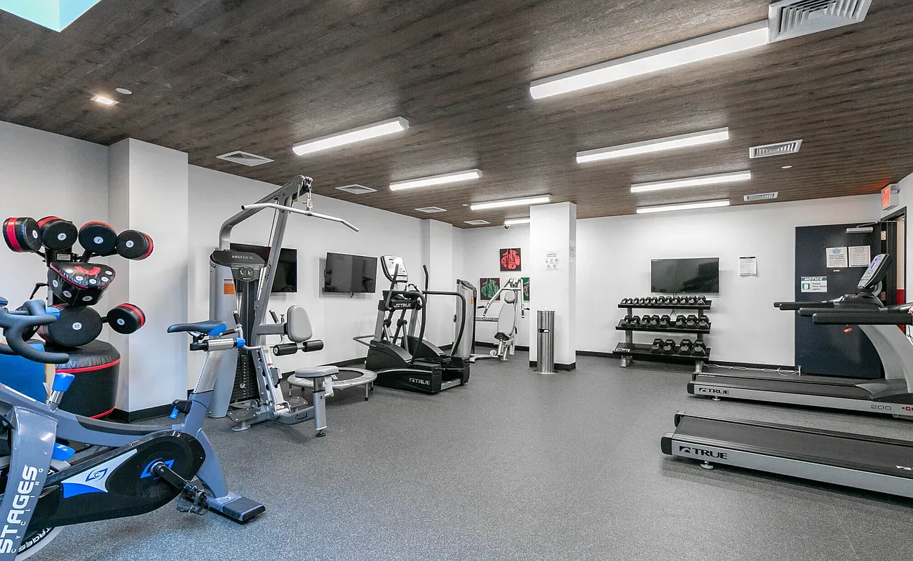 a view of a room with gym equipment
