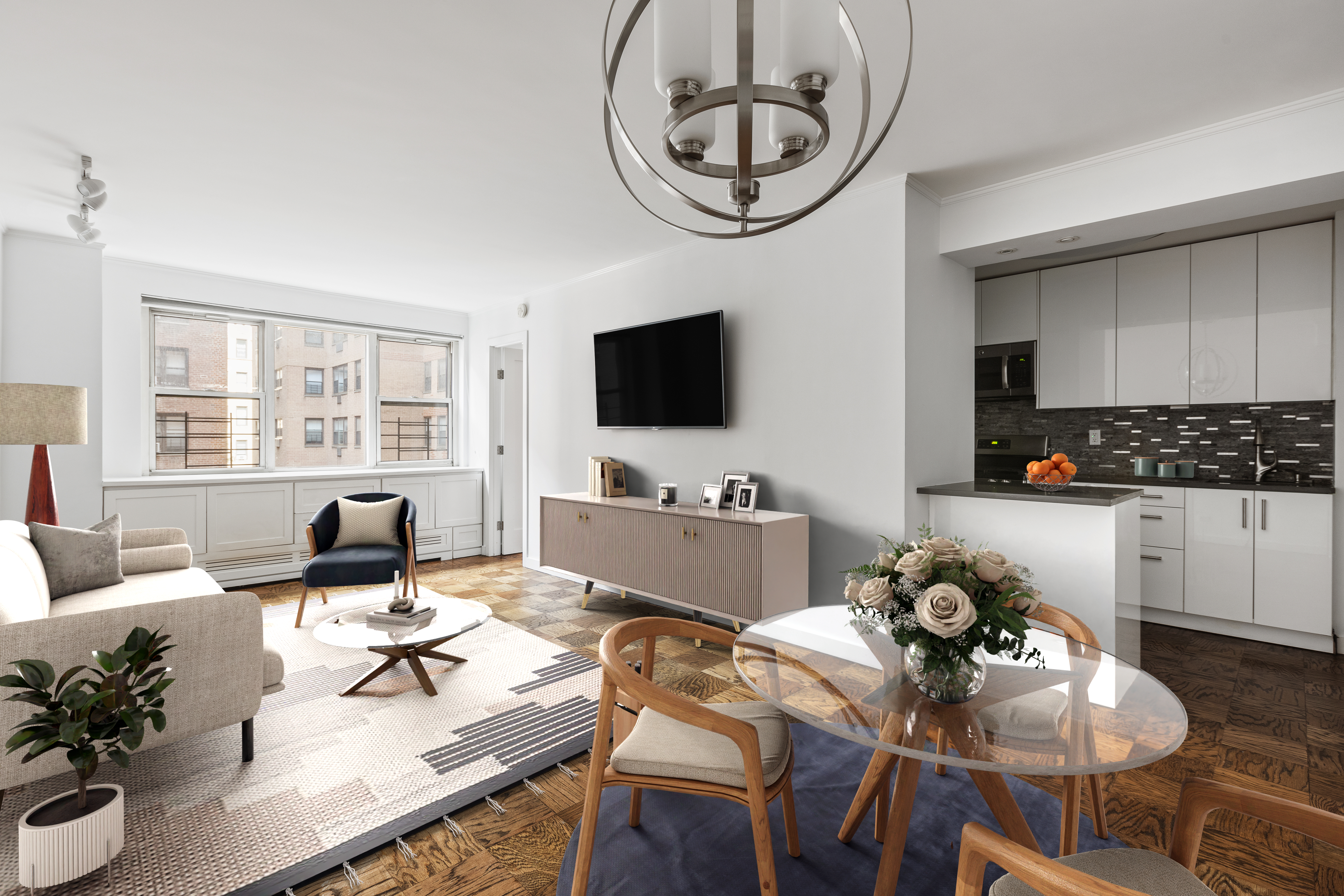 333 East 79th Street, Unit 4R Manhattan, NY 10075 - Photo 1 of 7 a living room with furniture a flat screen tv and a window