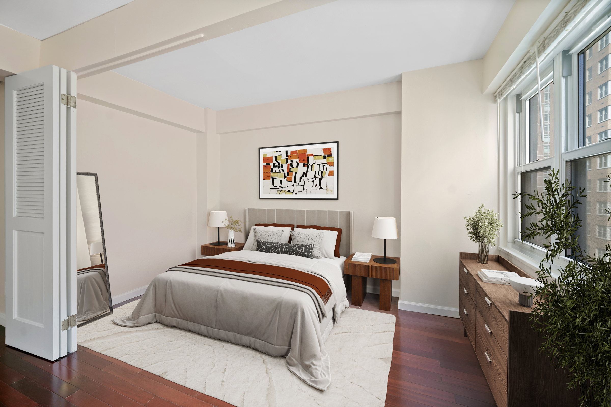 210 East 63rd Street, Unit 8C Manhattan, NY 10065 - Photo 2 of 12 a bedroom with a bed and a flat screen tv