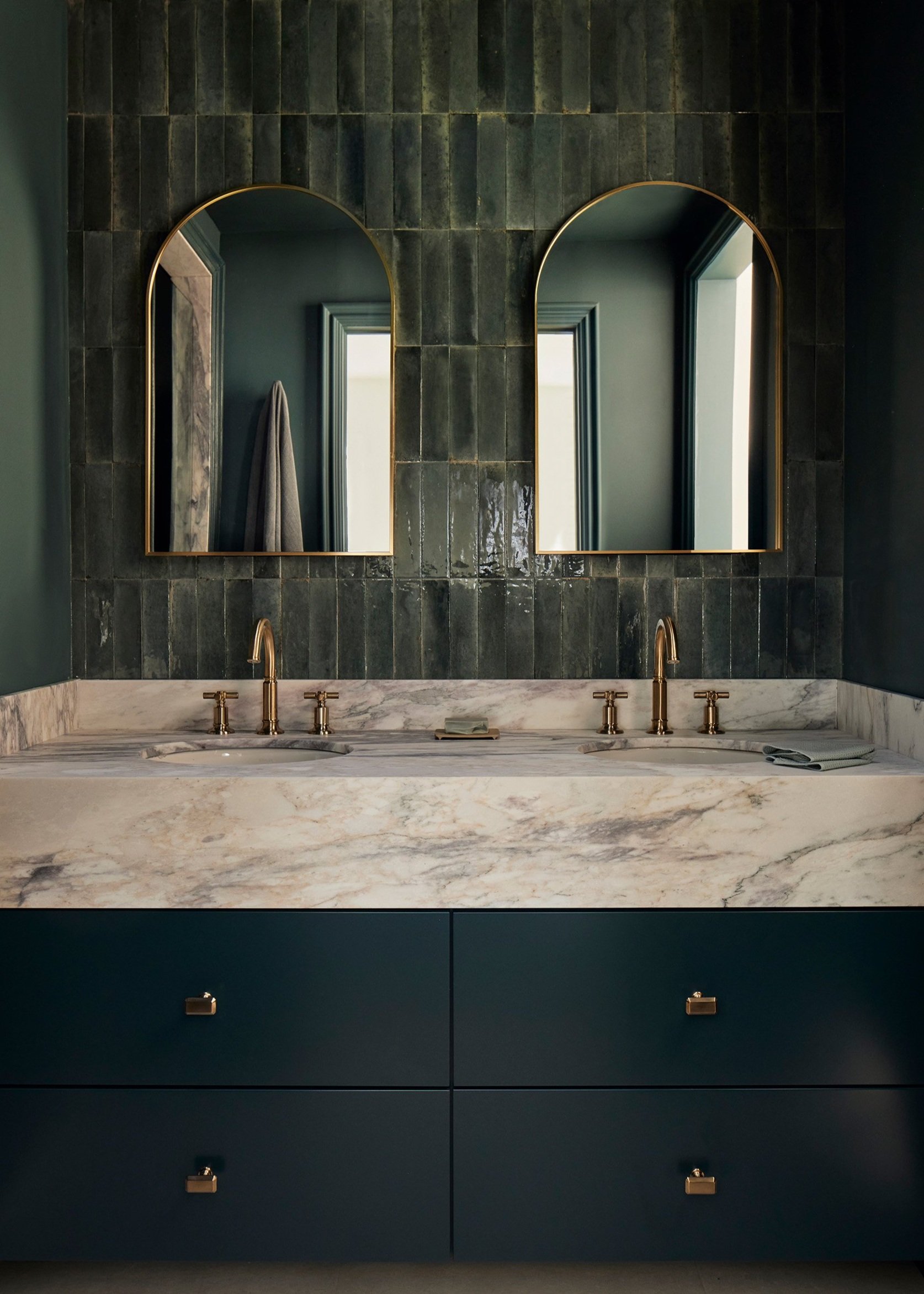 146 1/2 Java Street Brooklyn, NY 11222 - Photo 19 of 23 a bathroom with double vanity sinks and a mirror