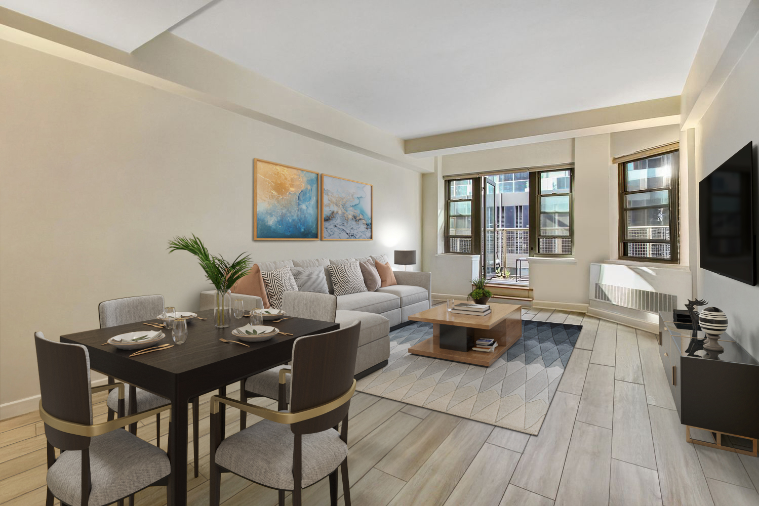 a living room with furniture and a flat screen tv