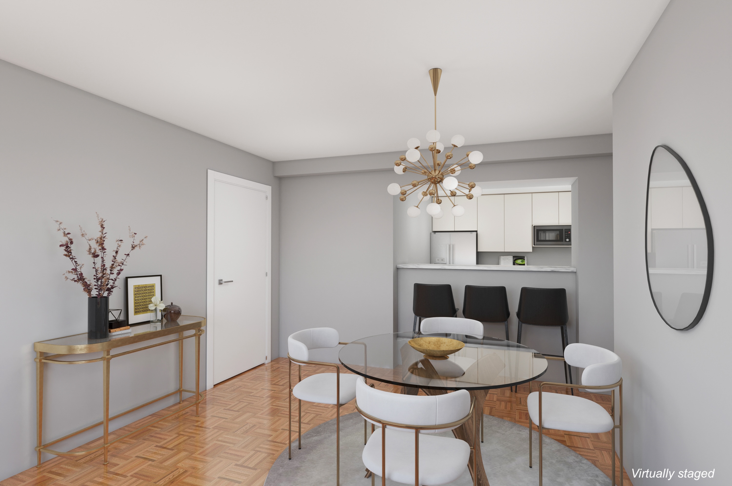1787 Madison Avenue, Unit 505 Manhattan, NY 10035 - Photo 2 of 11 a dining room with furniture a chandelier and window