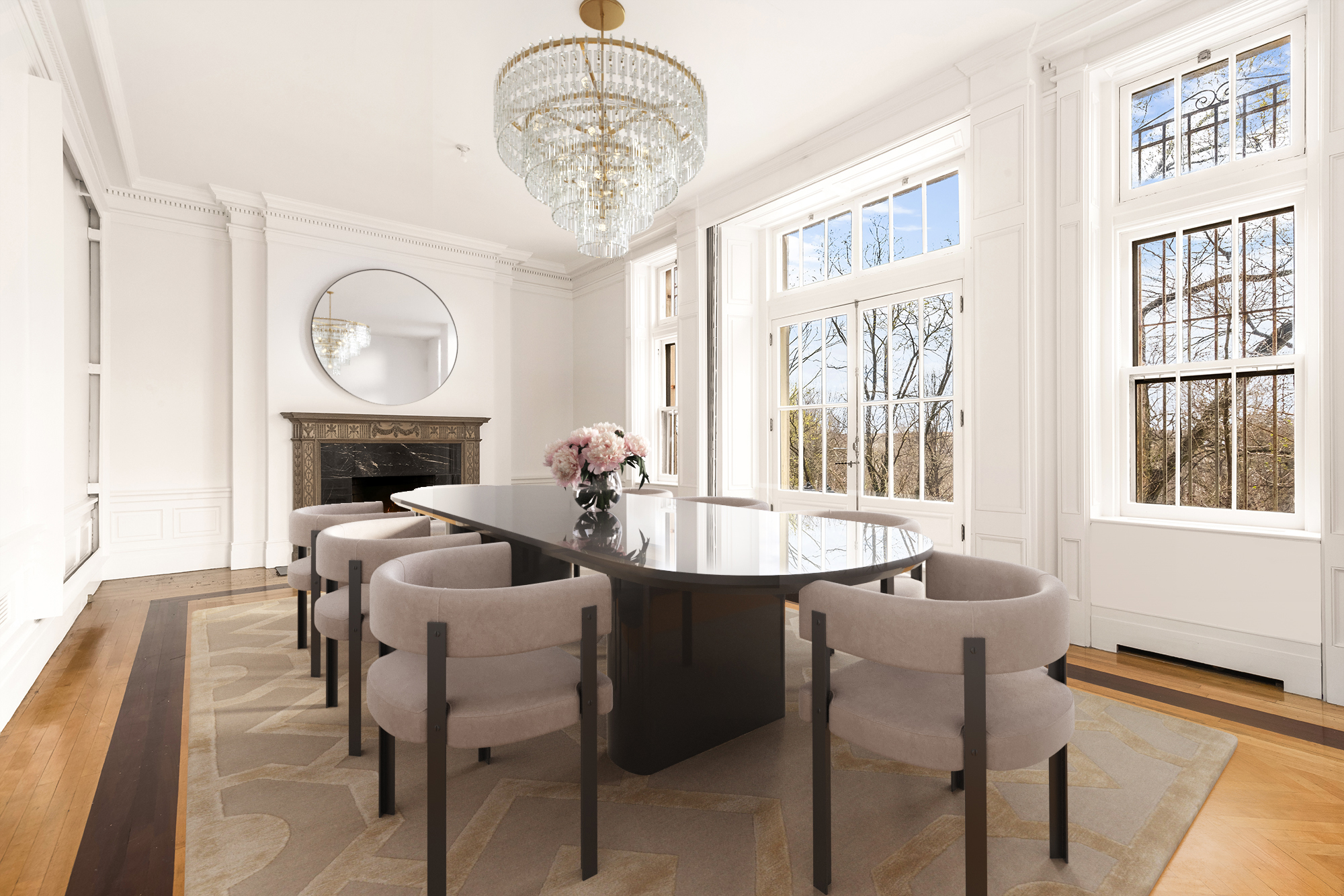 337 Riverside Drive Manhattan, NY 10025 - Photo 7 of 32 a dining room with furniture a chandelier and wooden floor