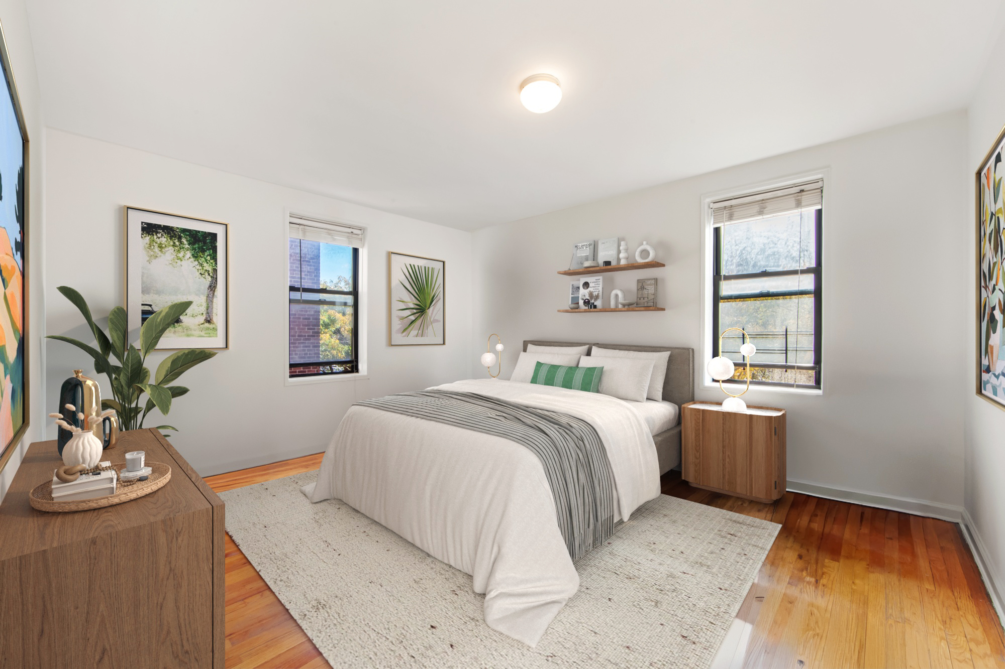 100 Ocean Parkway, Unit 3G Brooklyn, NY 11218 - Photo 9 of 12 a bedroom with a large bed and potted plant