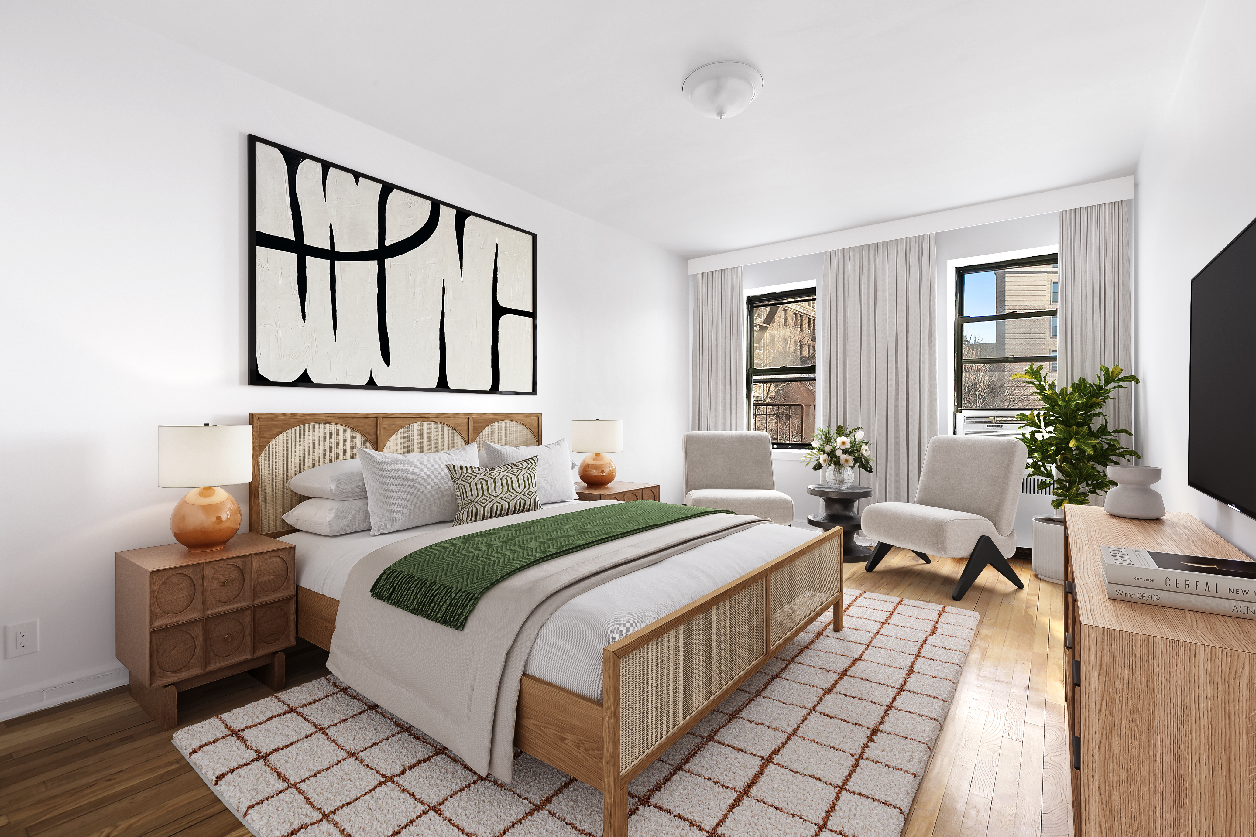 159-34 Riverside Drive West, Unit 5F90 Manhattan, NY 10032 - Photo 10 of 23 a bedroom with double bed and a couch