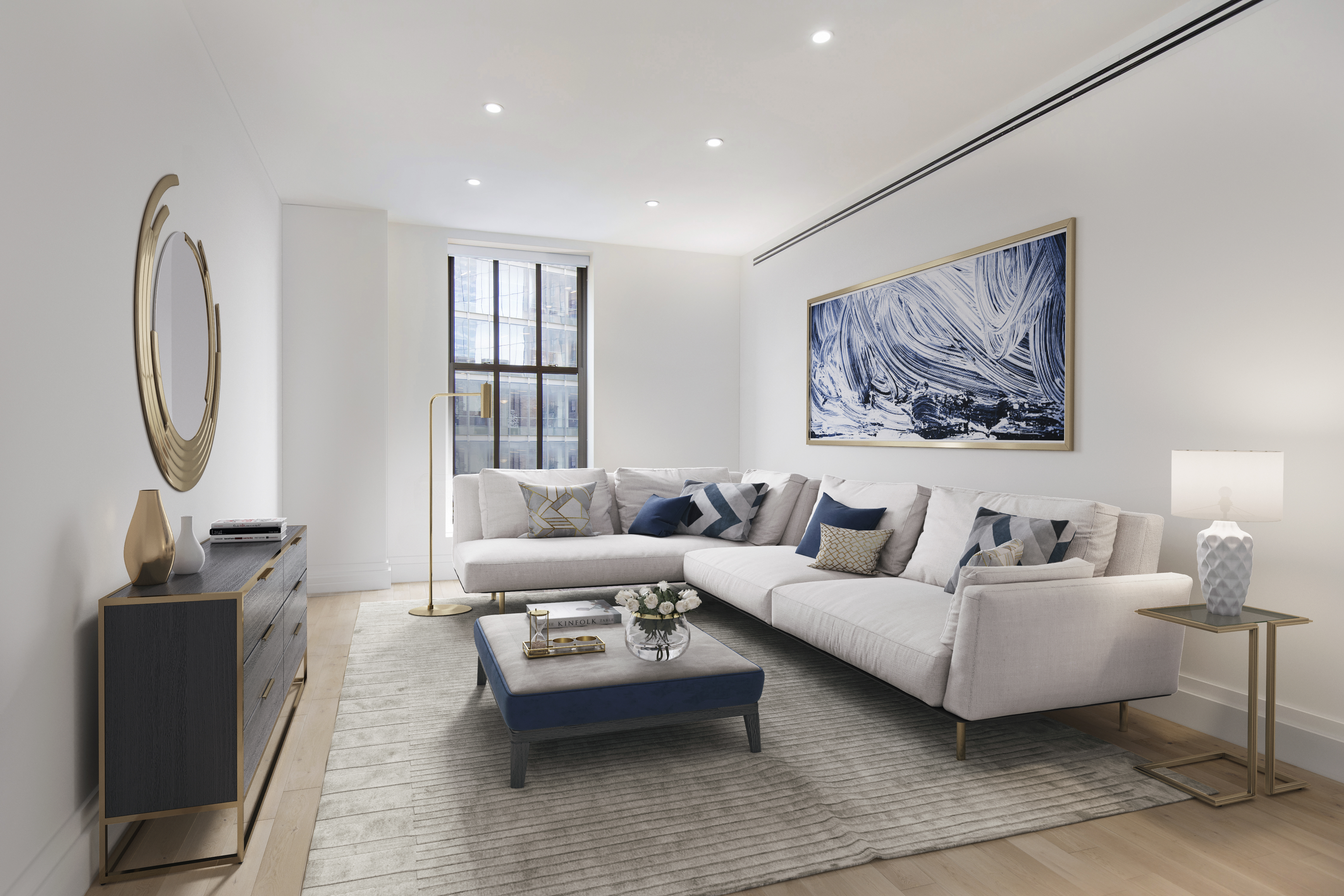 100 Barclay Street, Unit 17H Manhattan, NY 10007 - Photo 2 of 11 a living room with furniture a large window and a potted plant