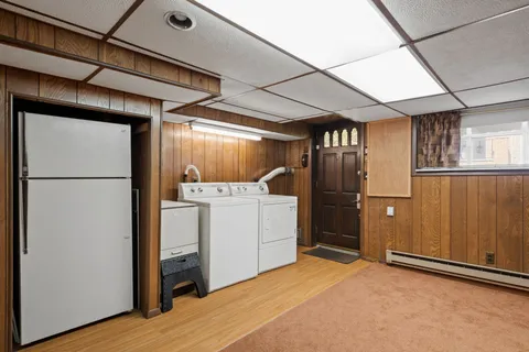 a storage room with washer and dryer