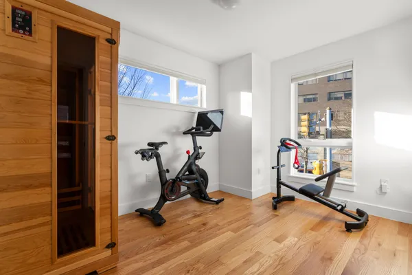 a view of a room with gym equipment