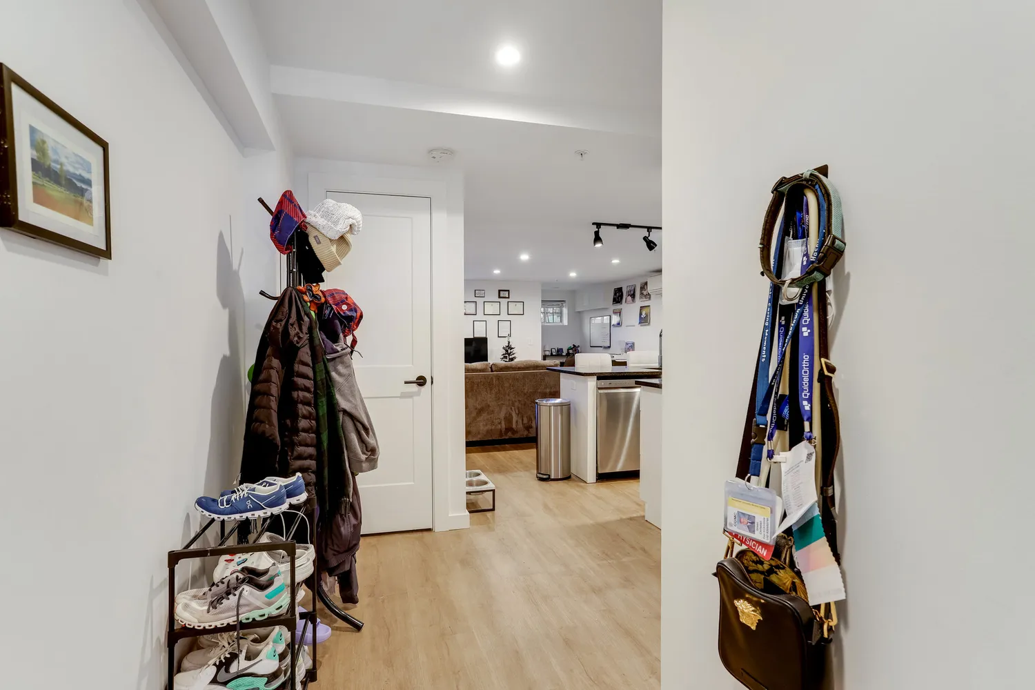 a view of a balcony with wooden floor