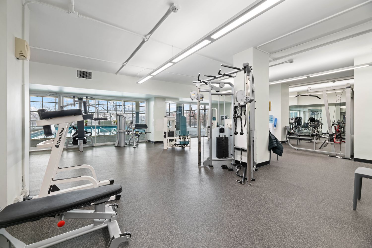a view of a room with gym equipment