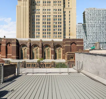 a view of a building from a balcony