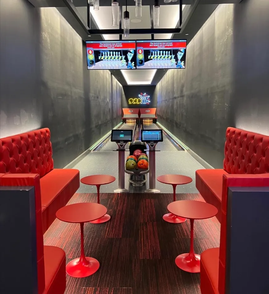 an outdoor space with seating