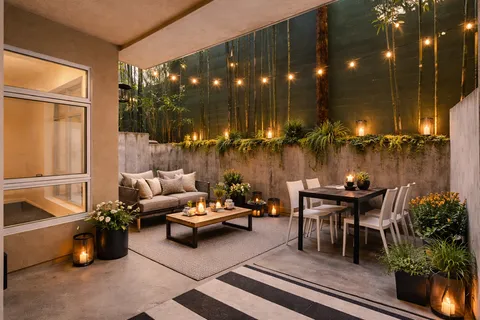 a outdoor living space with furniture and a potted plant