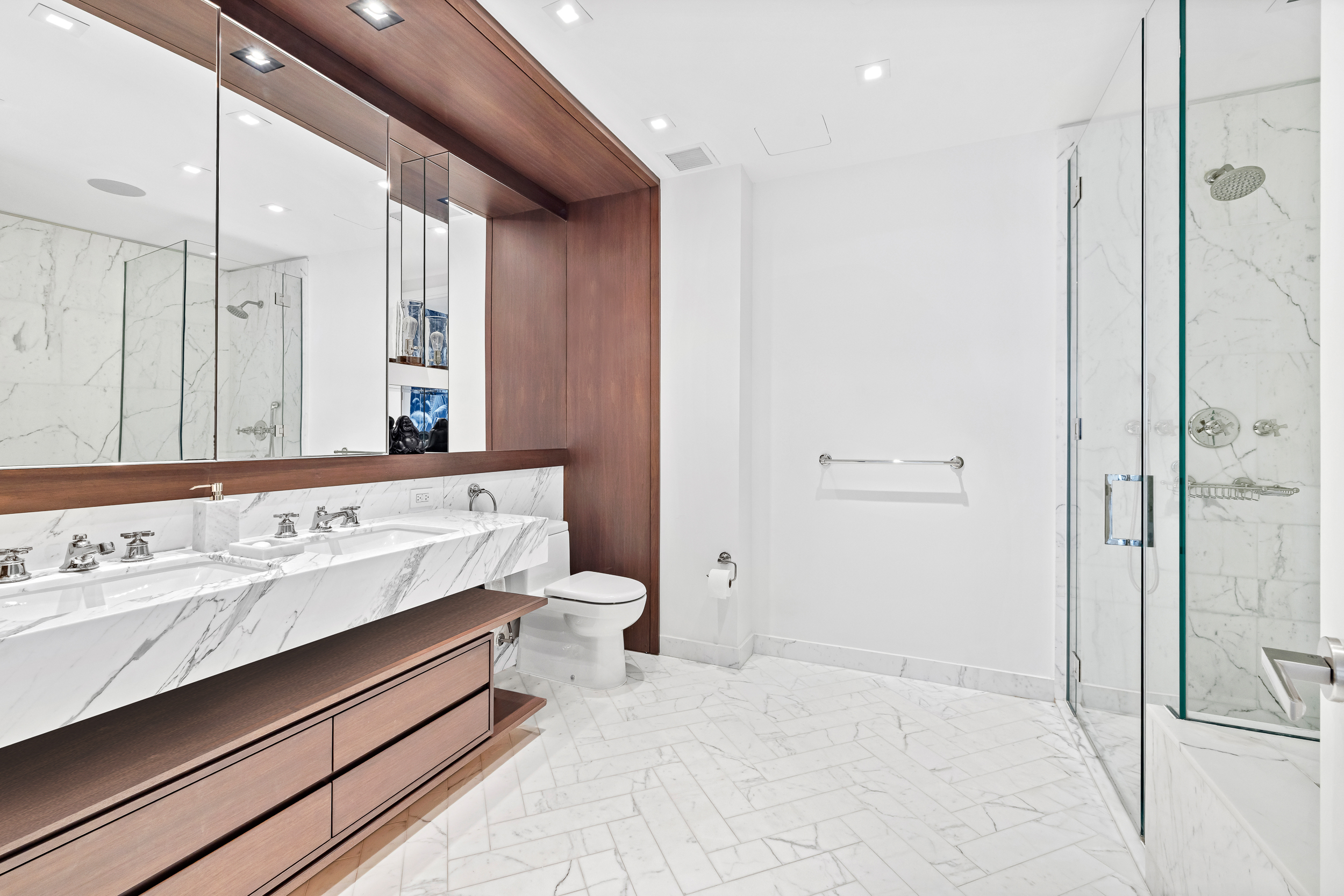 15 Renwick Street, Unit PH2 Manhattan, NY 10013 - Photo 19 of 23 a bathroom with a sink double vanity and a shower