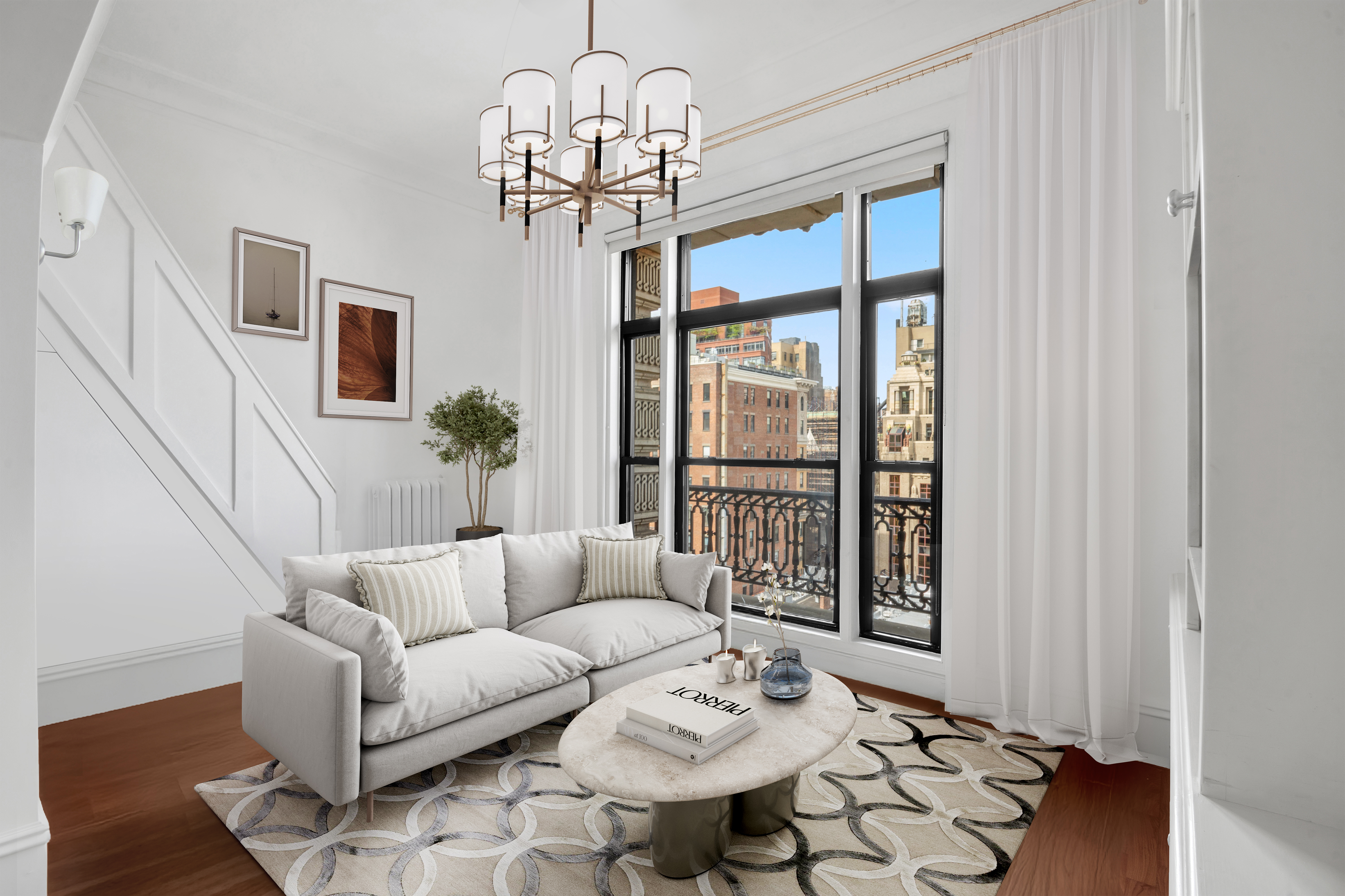 140 West 69th Street, Unit 107A Manhattan, NY 10023 - Photo 3 of 15 a living room with furniture and a large window