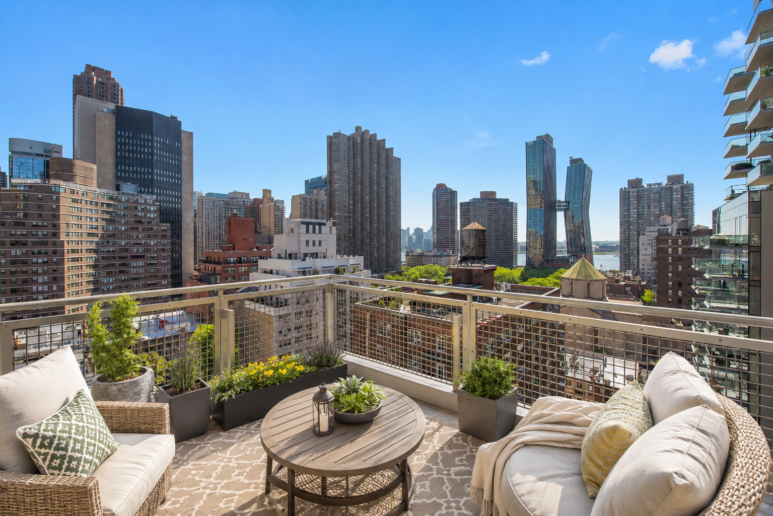 225 East 34th Street, Unit 17B Manhattan, NY 10016 - Photo 13 of 24 a view of a balcony with chairs and a potted plant