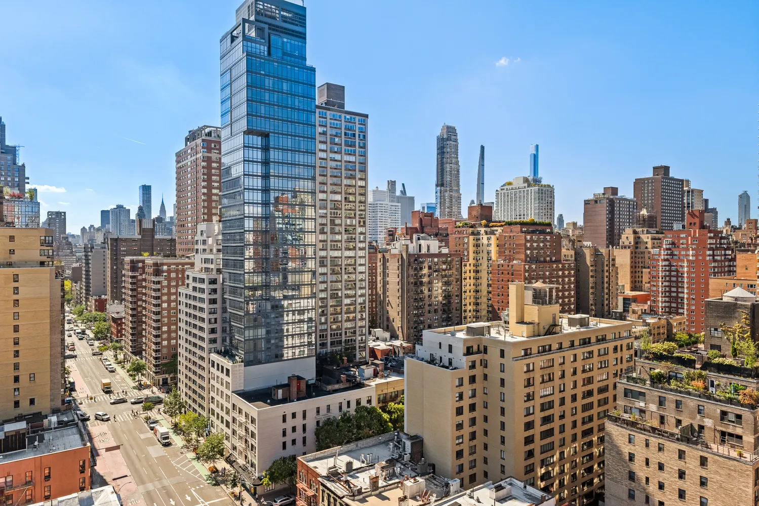 a view of city with tall buildings