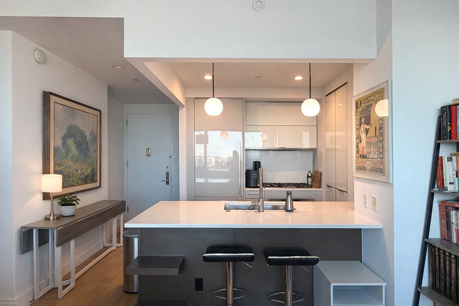 a kitchen with a sink cabinets and window