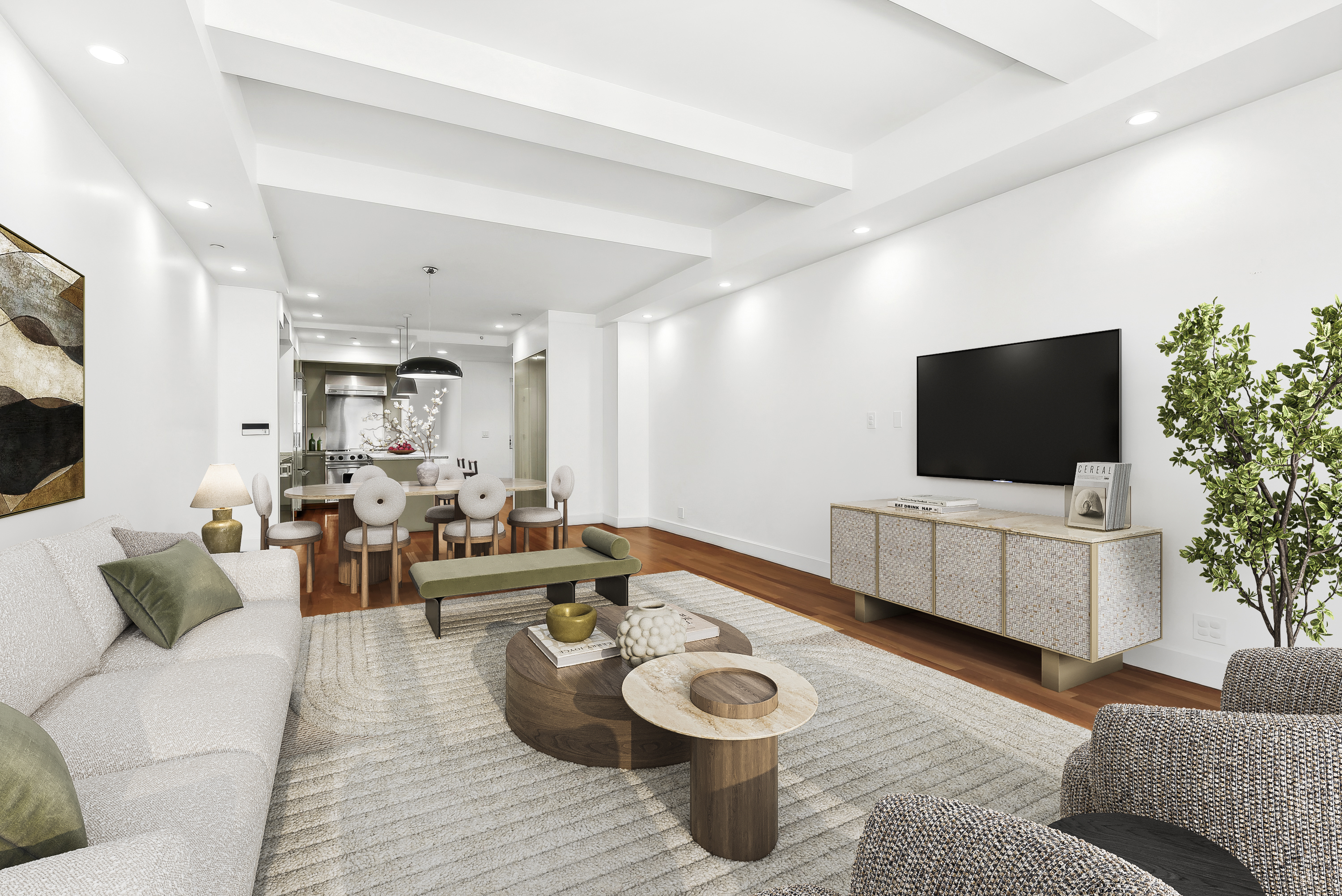 43 West 64th Street, Unit 4D Manhattan, NY 10023 - Photo 3 of 11 a living room with furniture and a flat screen tv