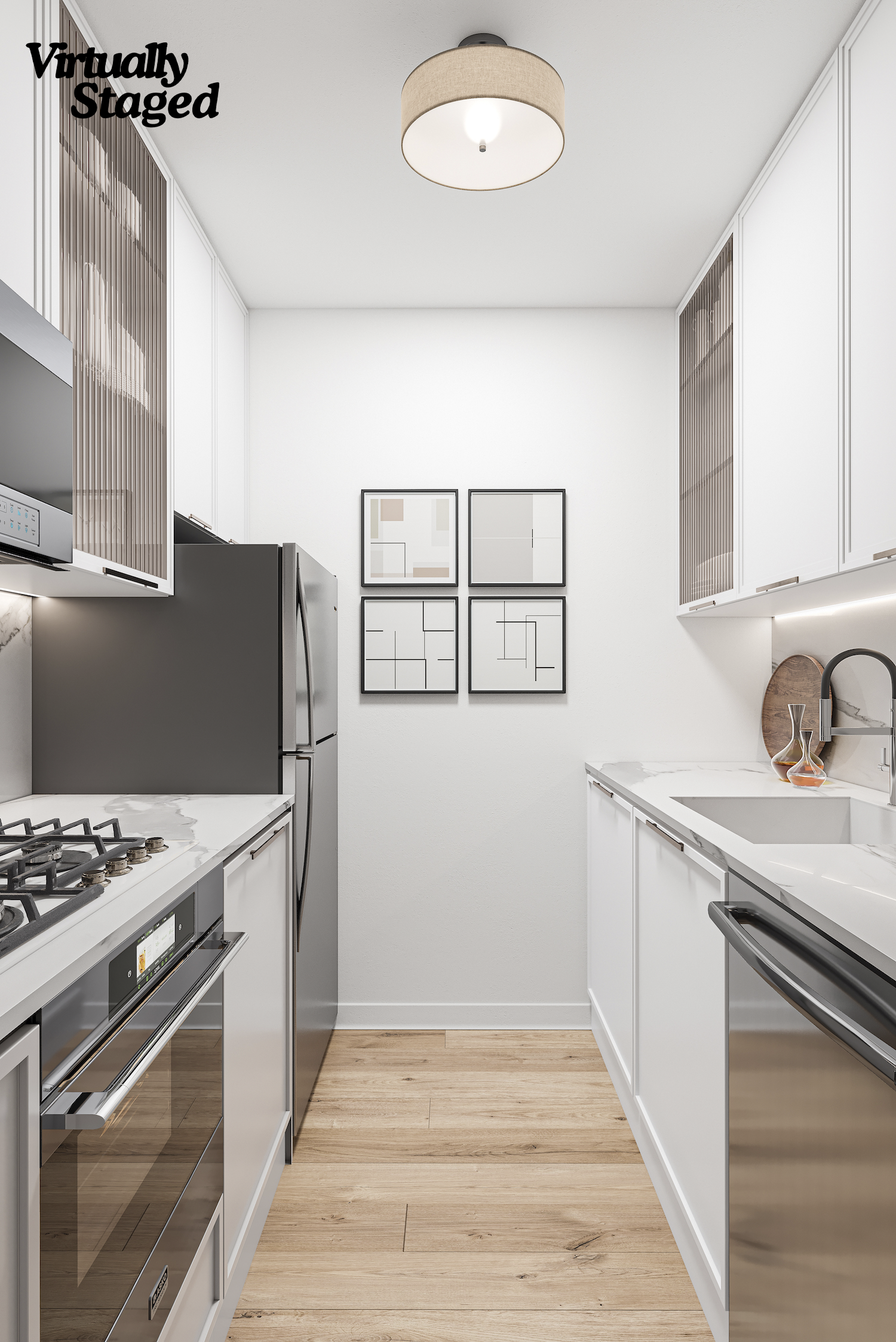 61 Jane Street, Unit 15K Manhattan, NY 10014 - Photo 11 of 16 a kitchen with stainless steel appliances granite countertop a stove and a refrigerator