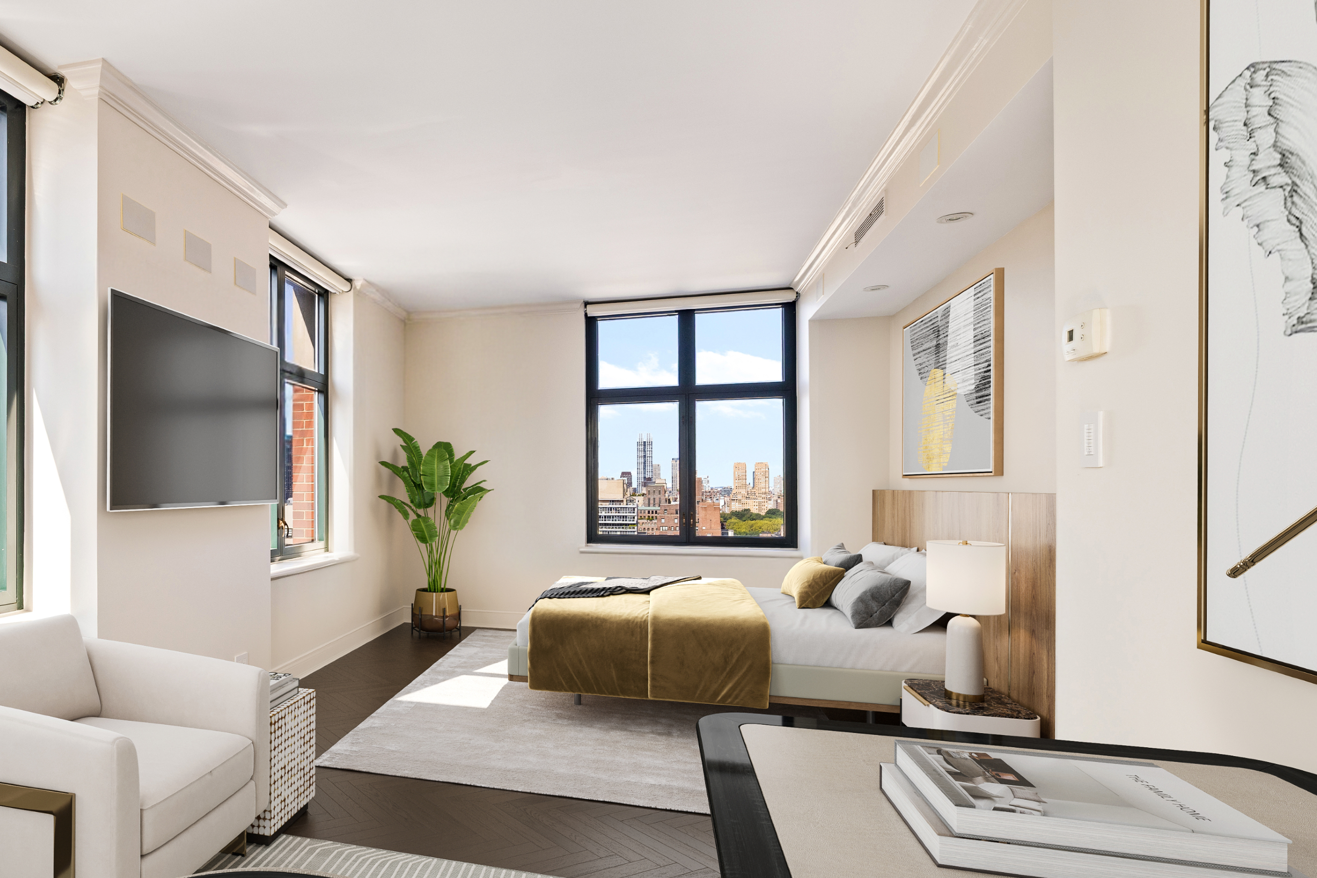 188 East 70th Street, Unit 22A Manhattan, NY 10021 - Photo 6 of 17 a bedroom with a large bed and a couch