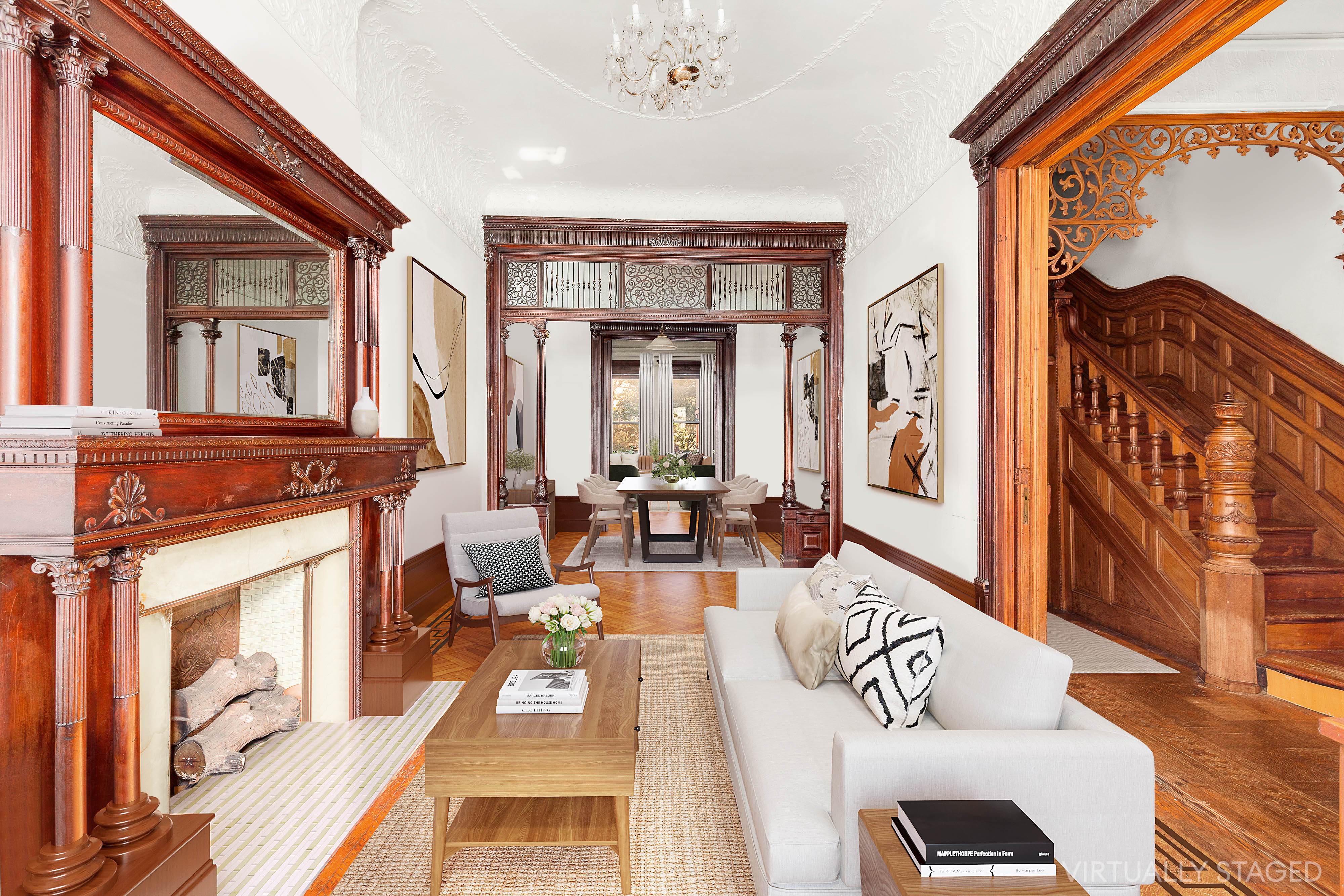 117 West 120th Street Manhattan, NY 10027 - Photo 2 of 31 a living room with furniture a fireplace and a large window