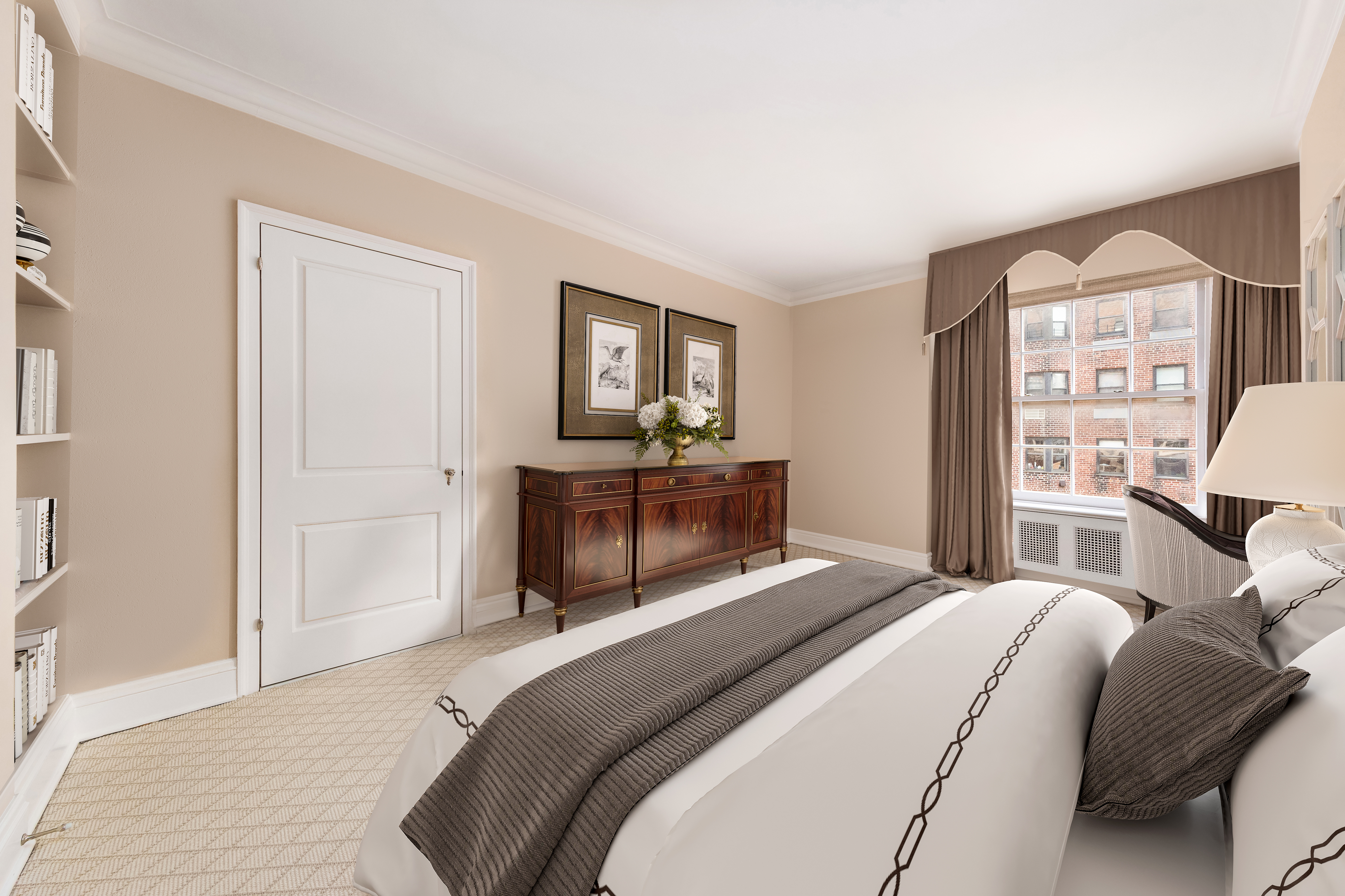 14 Sutton Place South, Unit PHA Manhattan, NY 10022 - Photo 16 of 22 a bedroom with a bed and dresser with mirror