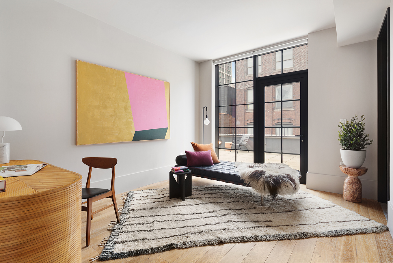 51 Jay Street, Unit PHE Brooklyn, NY 11201 - Photo 16 of 23 a bedroom with a bed and wooden floor