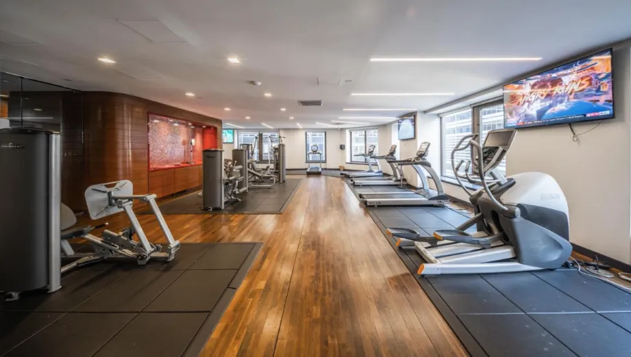 a view of a room with gym equipment