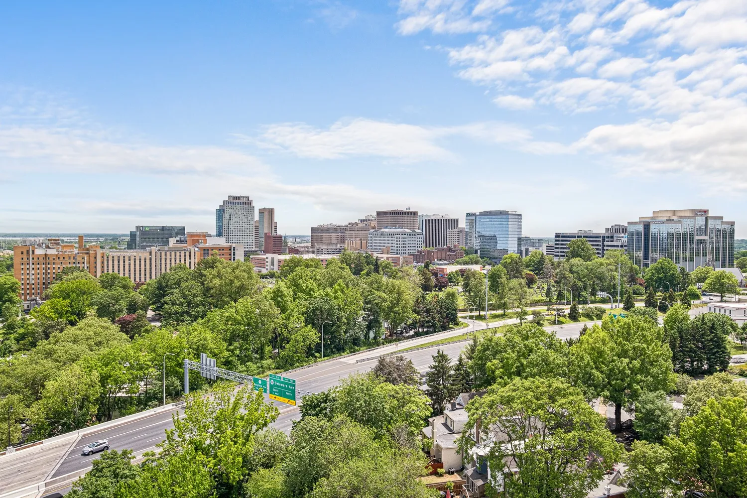 a view of city from a balcony