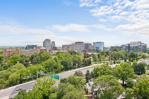 a view of city from a balcony