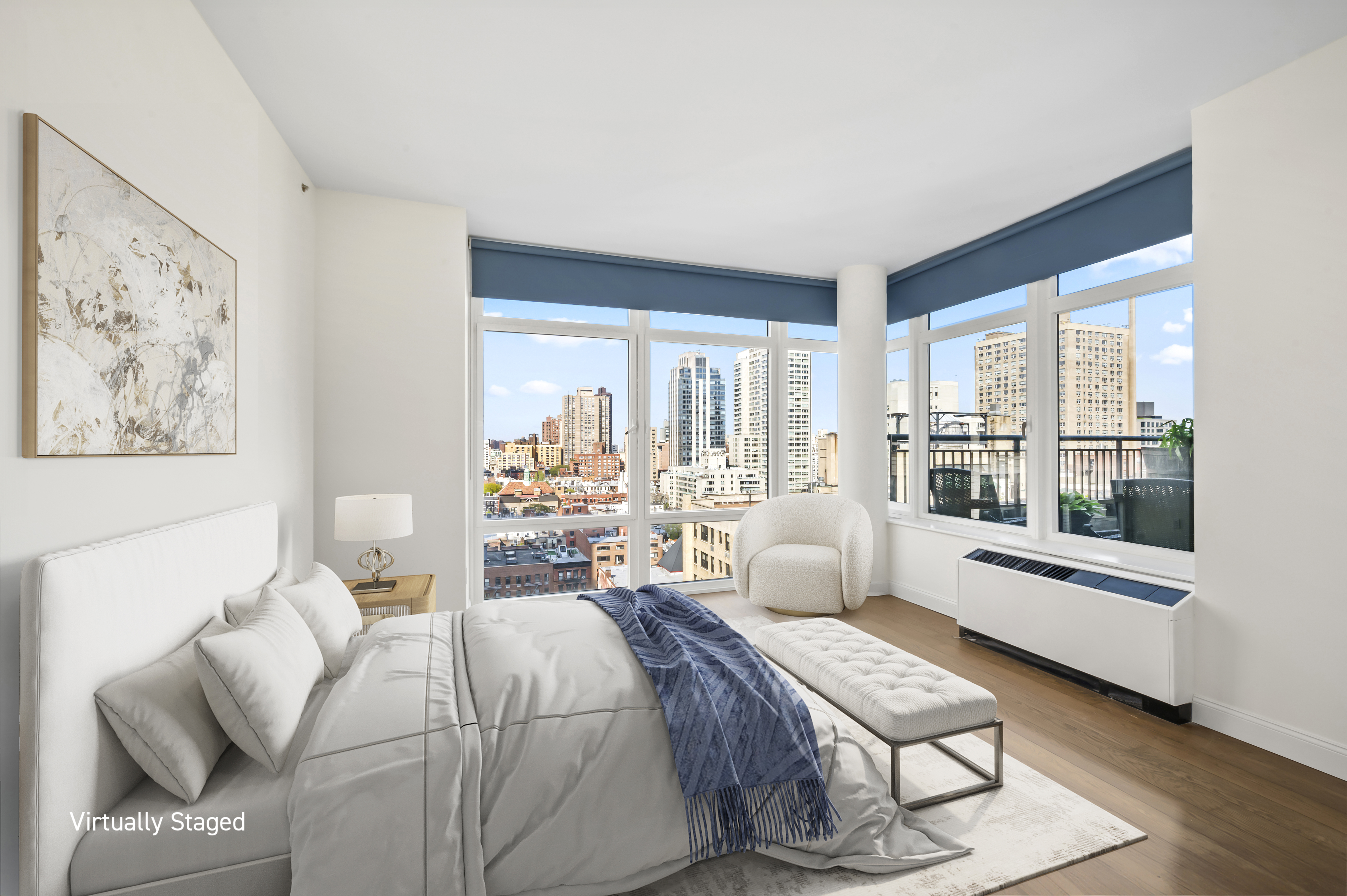 408 East 79th Street, Unit 16B Manhattan, NY 10075 - Photo 13 of 16 a bedroom with furniture and a large window