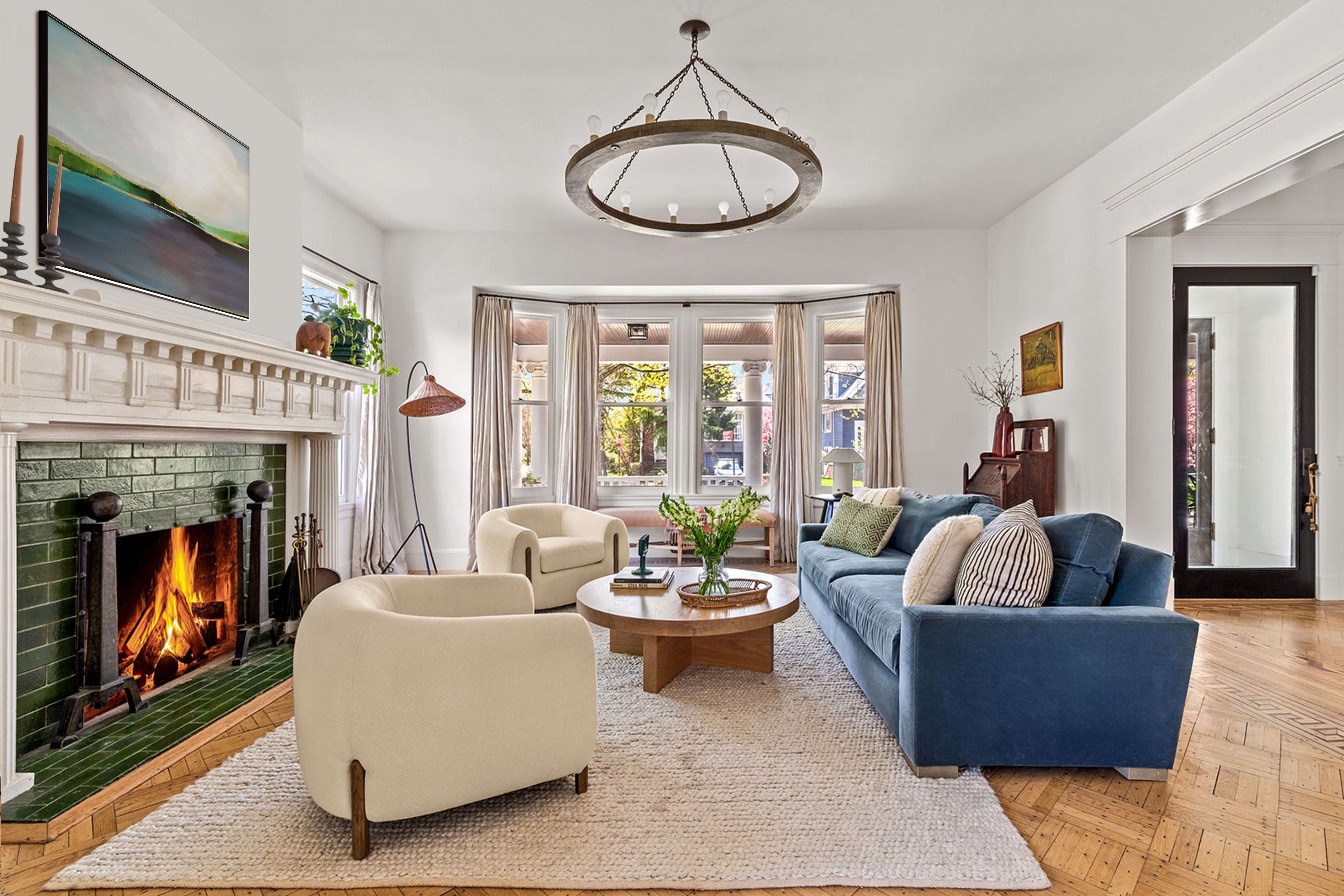 1221 Albemarle Road Brooklyn, NY 11218 - Photo 2 of 45 a living room with furniture a fireplace and a flat screen tv