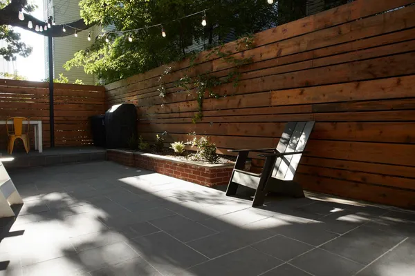a view of street with wooden stairs