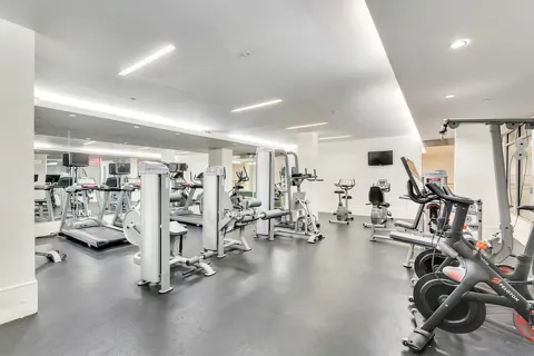 a view of a room with gym equipment