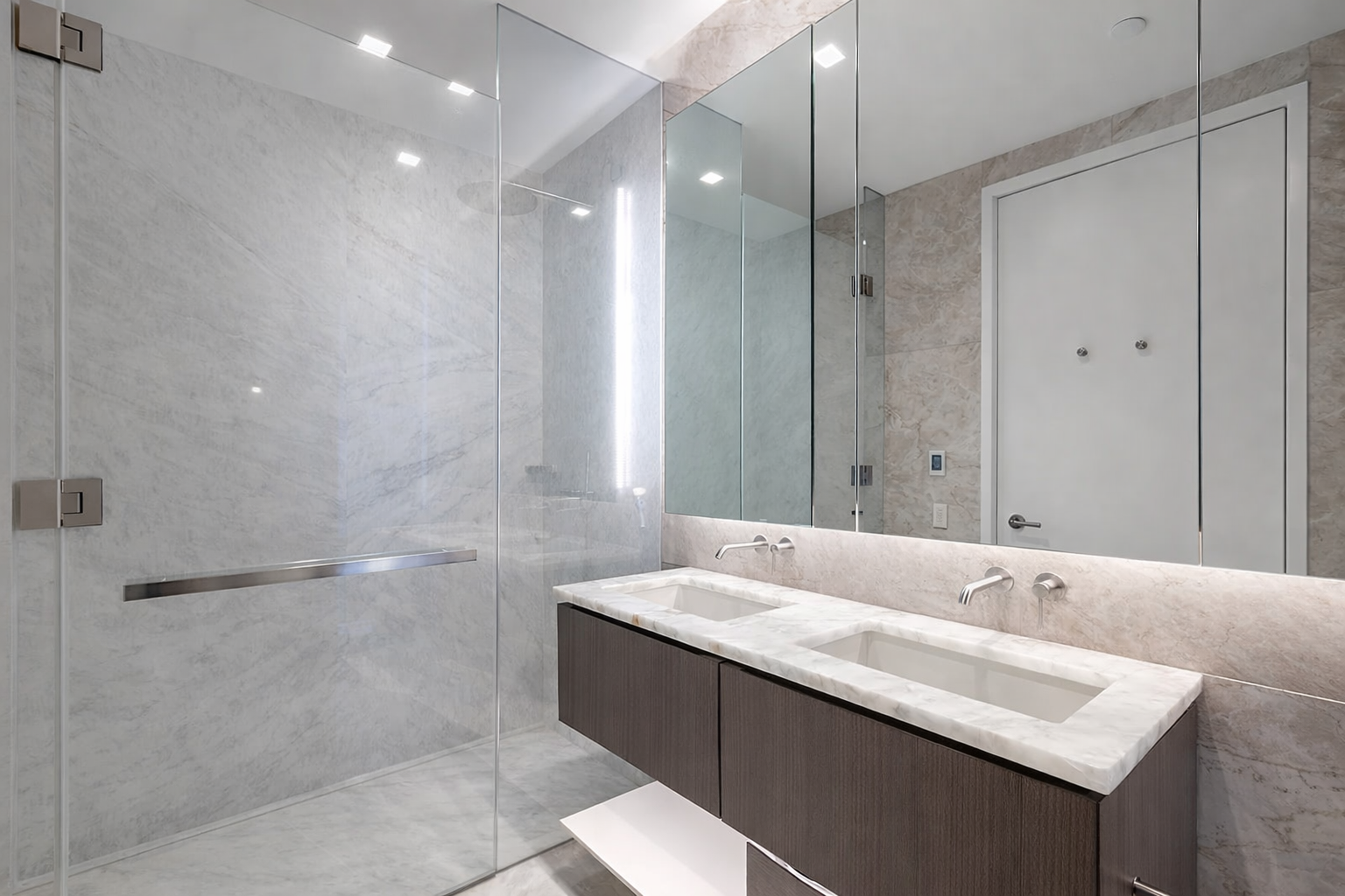 500 West 18th Street, Unit W9D Manhattan, NY 10011 - Photo 5 of 6 a bathroom with a bathtub sink and mirror
