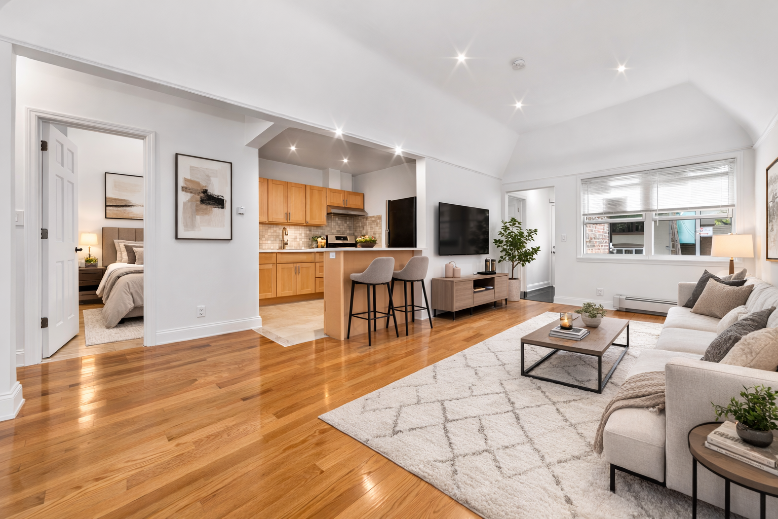 24-41 82nd Street Queens, NY 11370 - Photo 3 of 15 a living room with fireplace furniture and a wooden floor