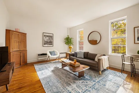 a living room with furniture and a rug
