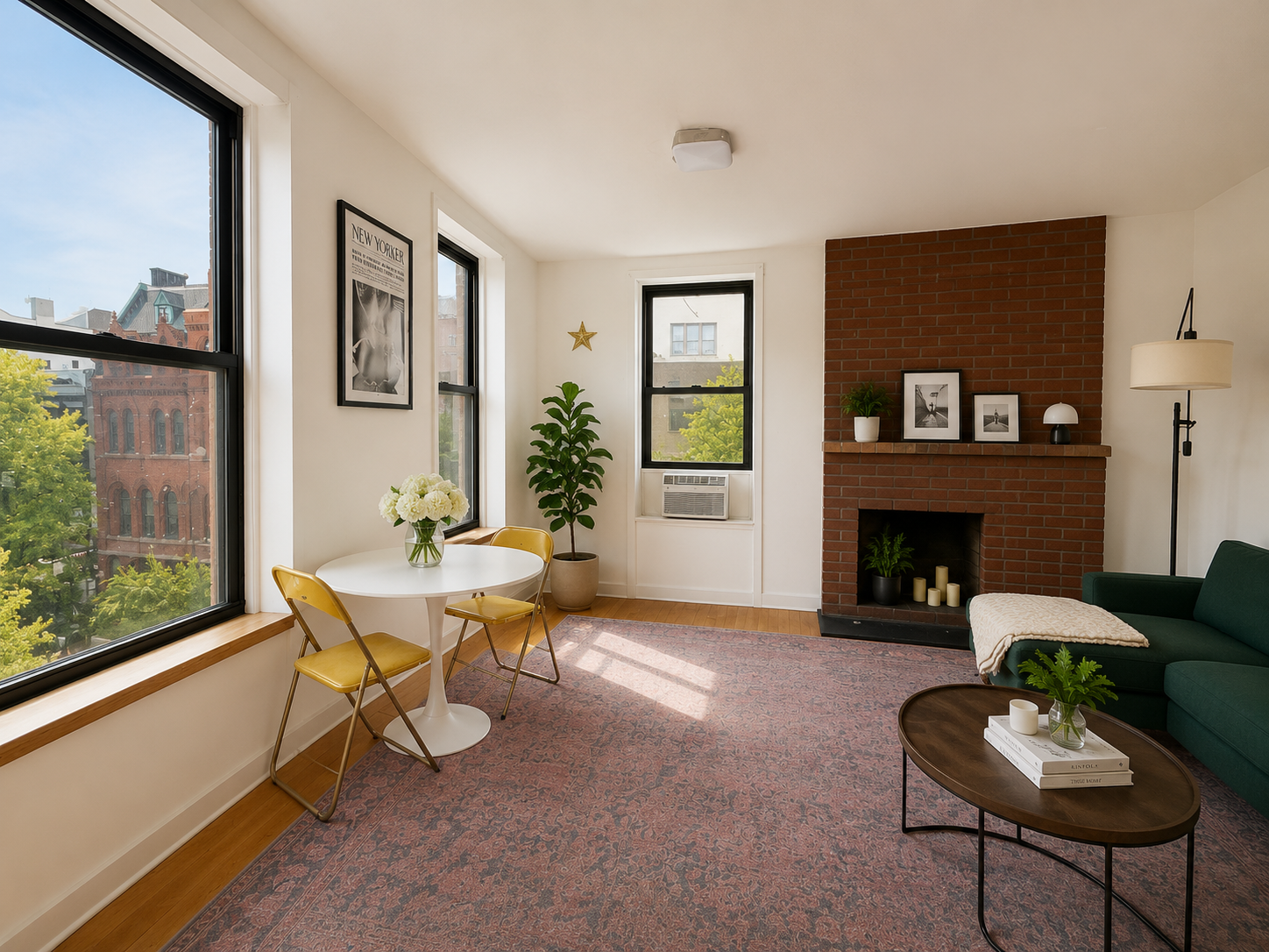 293 East 10th Street, Unit 4 Manhattan, NY 10009 - Photo 2 of 8 a living room with furniture a fireplace and a large window