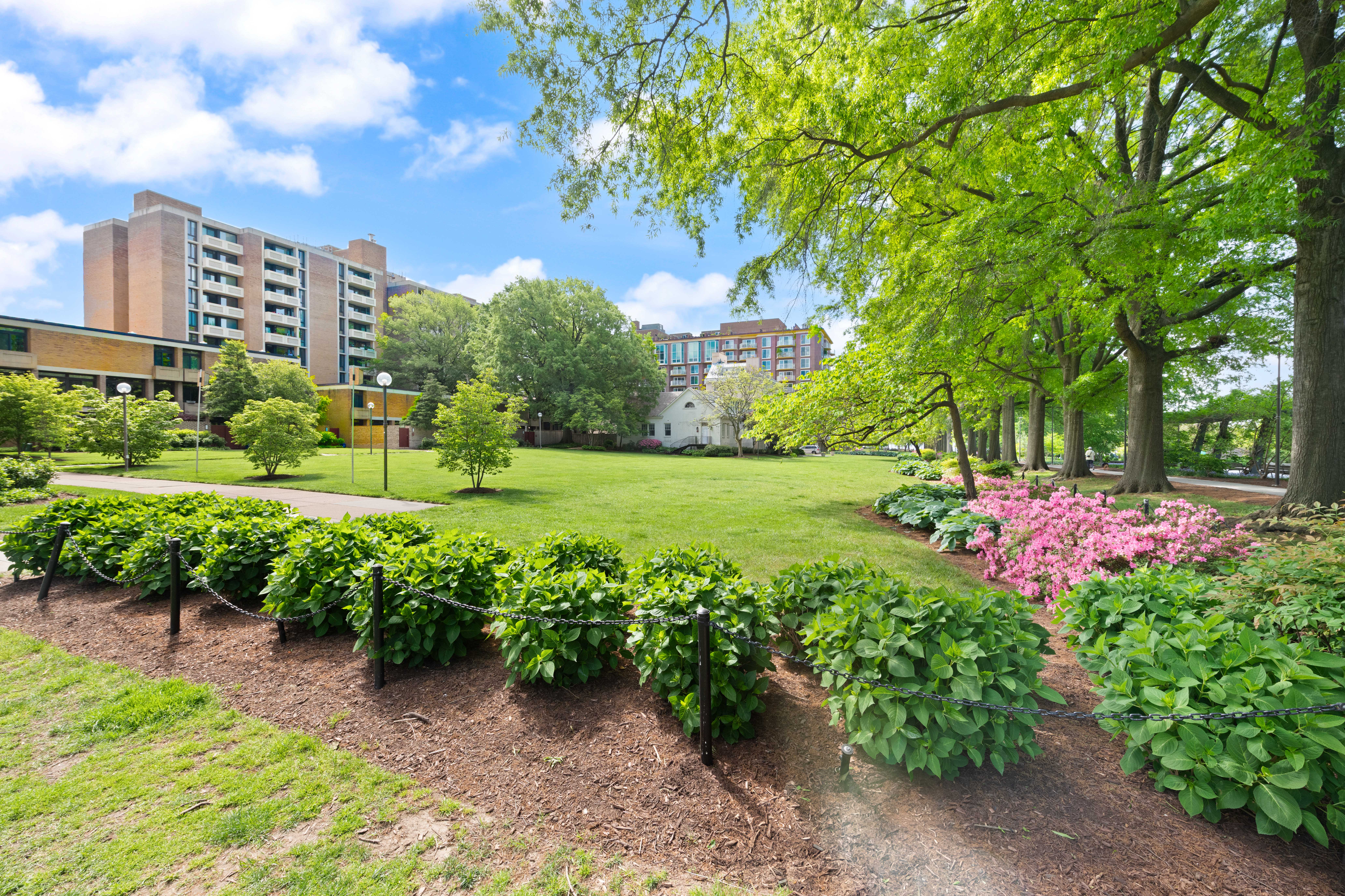 490 M Street Southwest, Unit W802 Washington, DC 20024 - Photo 21 of 24 a front view of a multi story residential apartment building with a yard