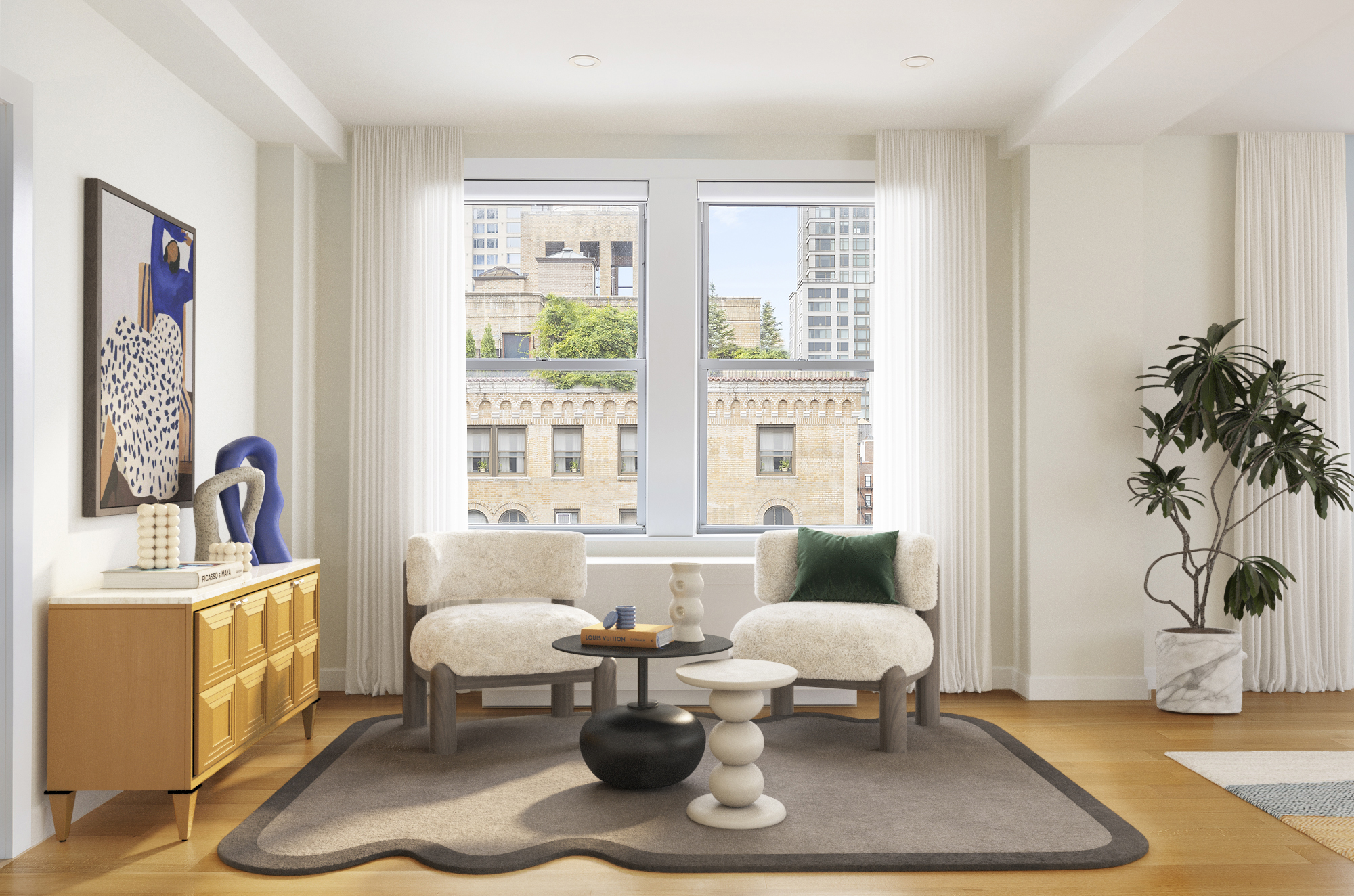 240 West End Avenue, Unit PH Manhattan, NY 10023 - Photo 1 of 25 a living room with furniture lamp and window