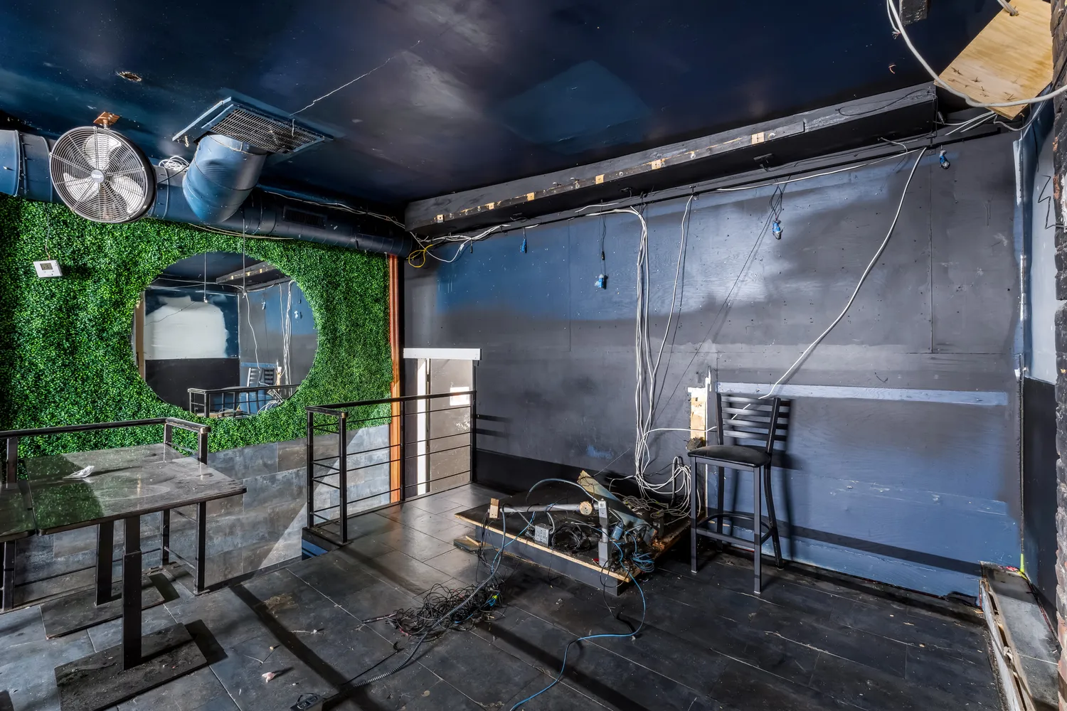 a room with wooden furniture