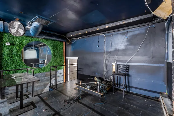 a room with wooden furniture