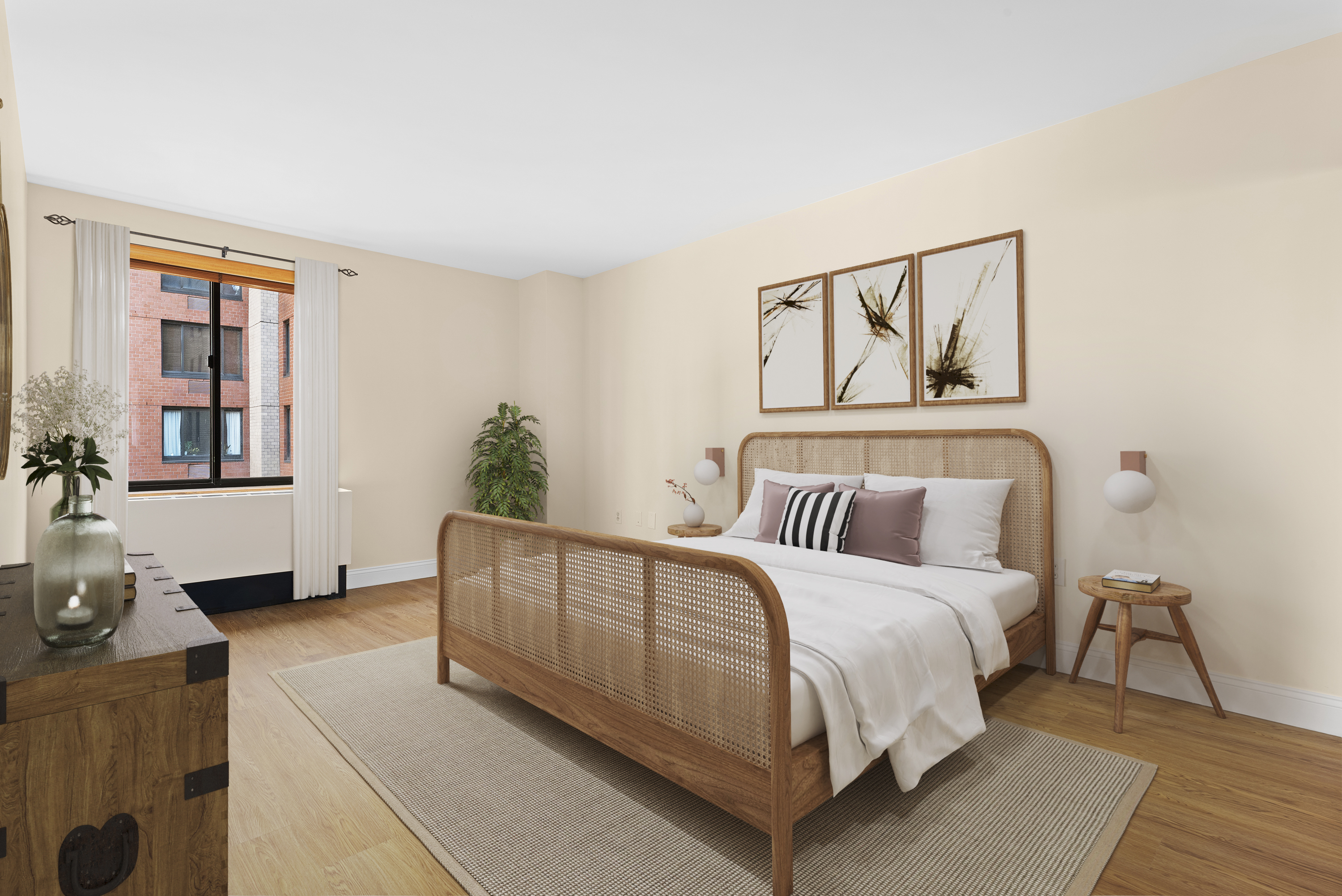 280 Rector Place, Unit 5O Manhattan, NY 10280 - Photo 4 of 7 a bedroom with a bed couch and a window