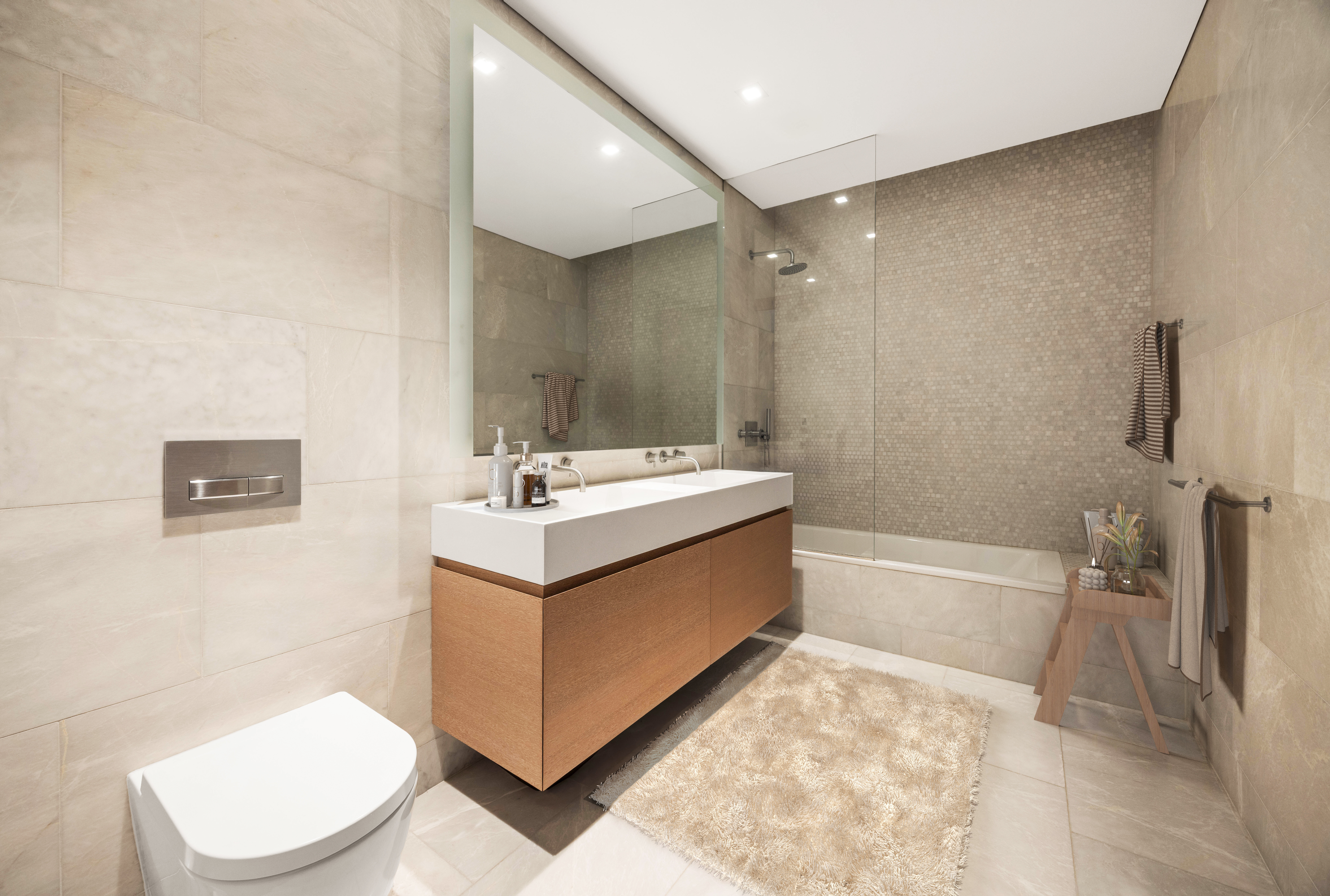 49 Chambers Street, Unit 9G Manhattan, NY 10007 - Photo 5 of 28 a bathroom with a sink a toilet and a bathtub