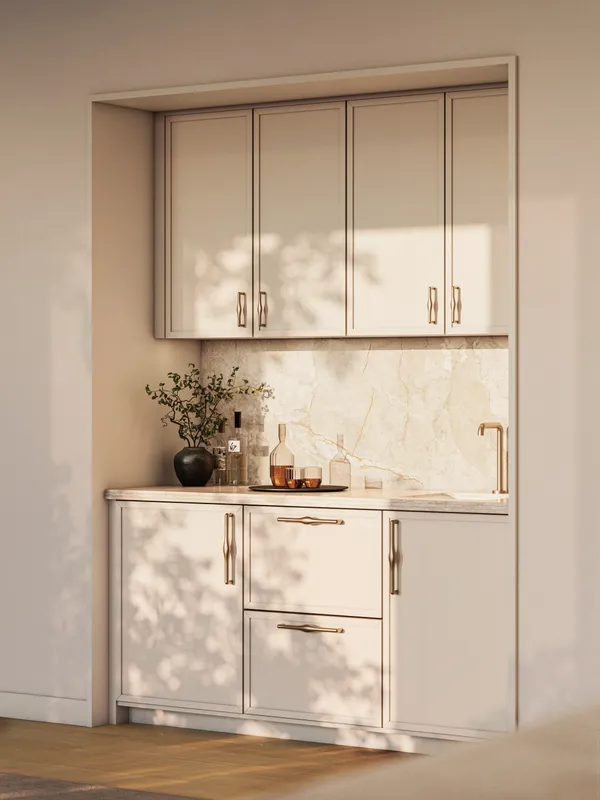 a kitchen with a sink and cabinets
