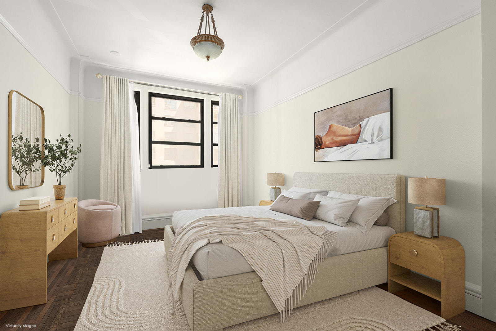 200 West 54th Street, Unit 8G Manhattan, NY 10019 - Photo 8 of 11 a bedroom with a bed and a painting on the wall