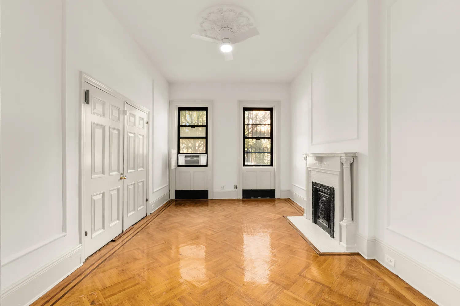 an empty room with windows