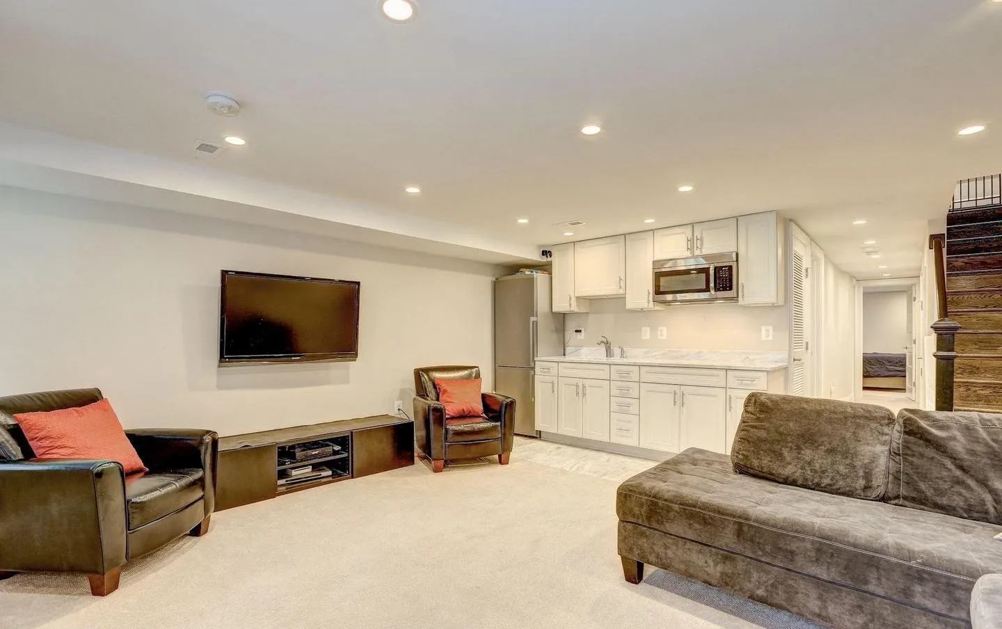 a view of balcony with deck and wooden floor