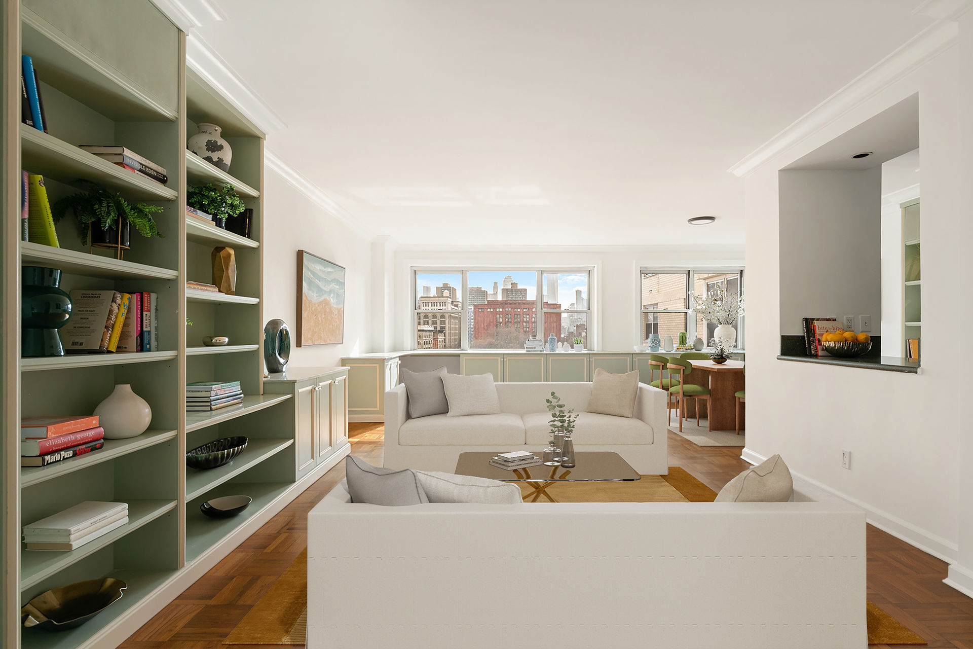 20 East 9th Street, Unit 11M Manhattan, NY 10003 - Photo 2 of 28 a living room with furniture and a book shelf